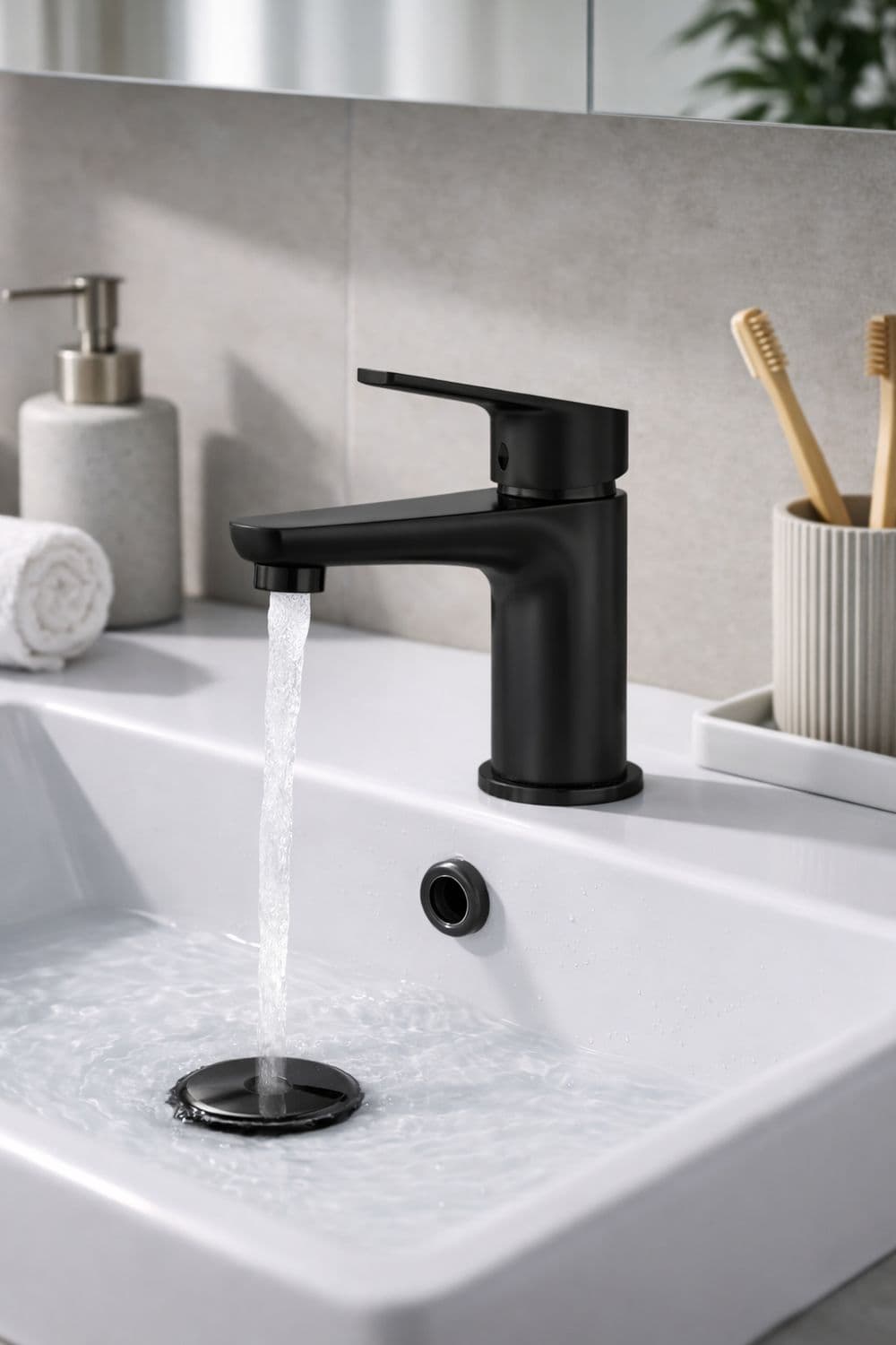 Edelstahl-Luxus-Einhebelarmatur von T-Flow – moderne Badarmatur für stilvolle Waschbecken, Schwarz