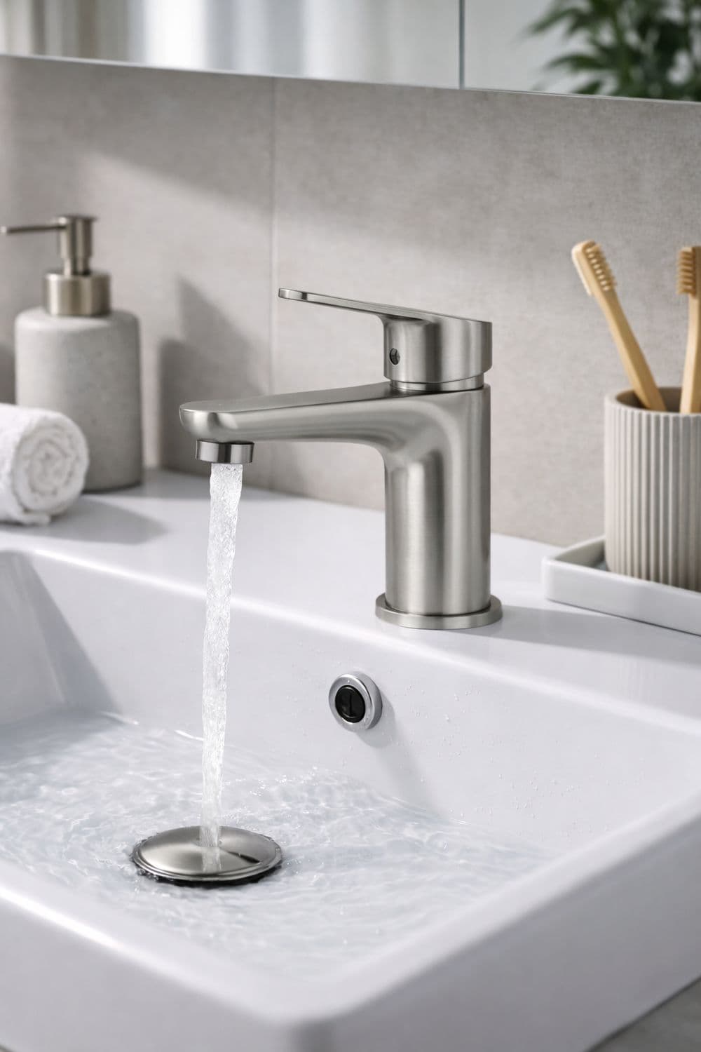 Edelstahl-Luxus-Einhebelarmatur von T-Flow – moderne Badarmatur für stilvolle Waschbecken, Gebürstet Chrome