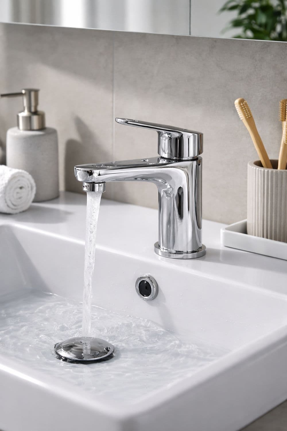 Edelstahl-Luxus-Einhebelarmatur von T-Flow – moderne Badarmatur für stilvolle Waschbecken, Chrom