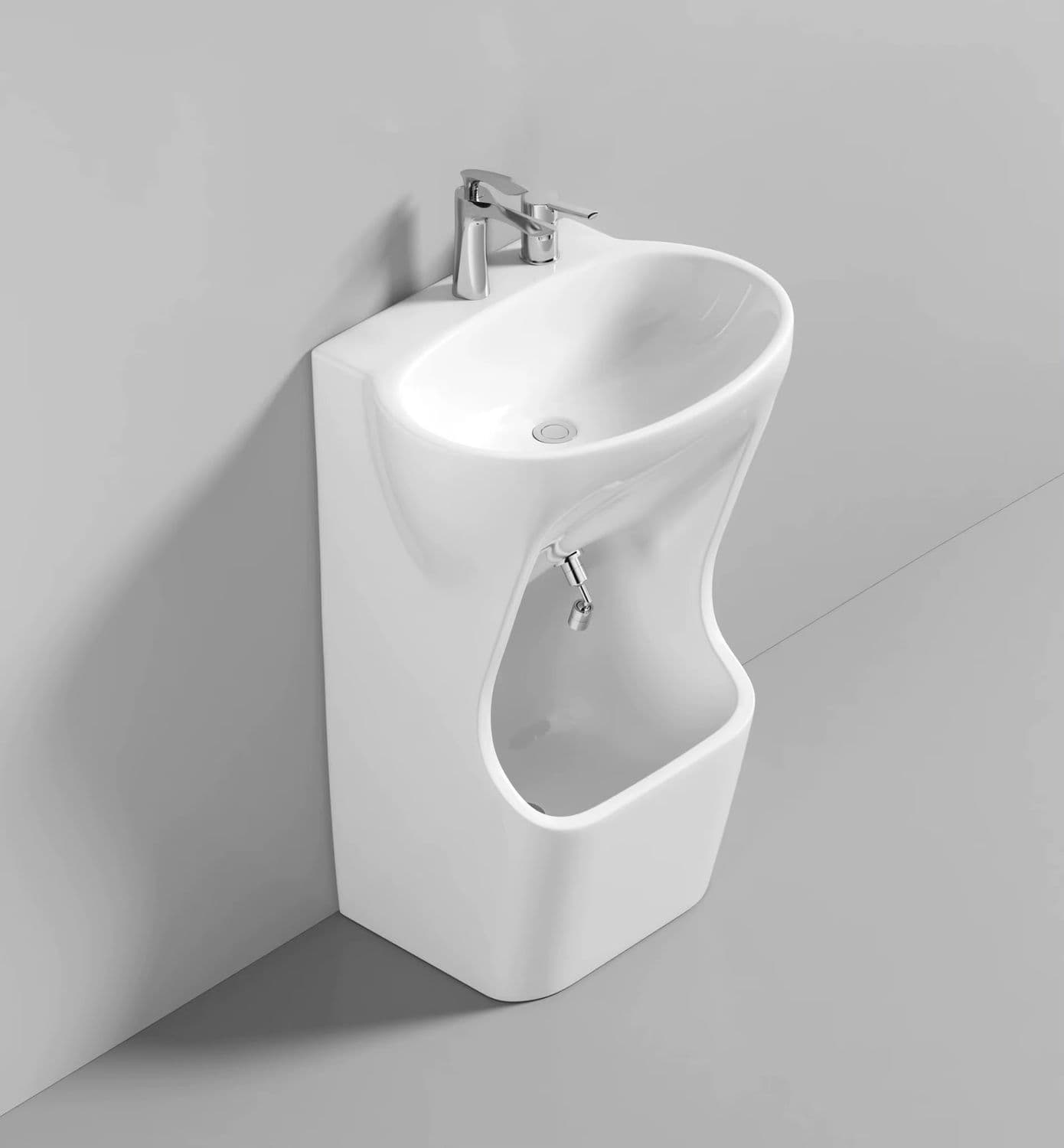 T-Flow Multifunktions-Waschbecken in Weiß mit integriertem Fußwaschbereich für Badezimmer und Sanitärräume.